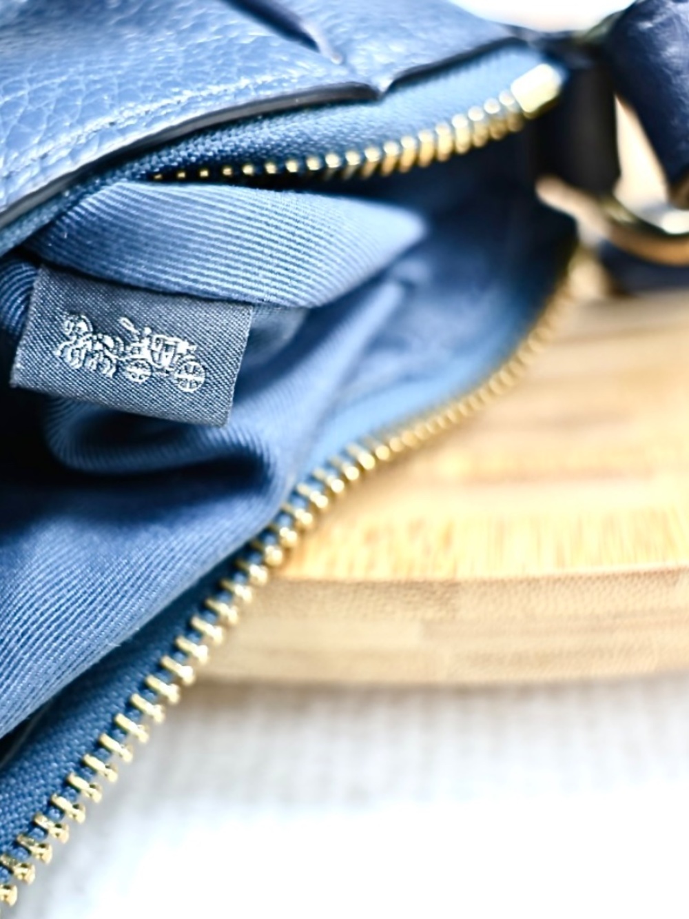 Coach Rori, Denim Blue Pebbled & Suede Leather Shoulder Bag, Quiet Luxury C5833 - Picture 8 of 15
